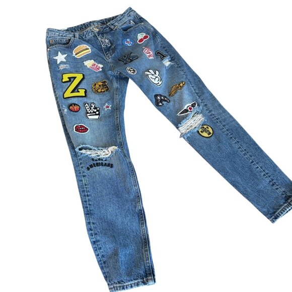 ZOE KARSSEN Janis Washed Patched Up Distressed Women's Denim Jeans Size 26 - Picture 1 of 12
